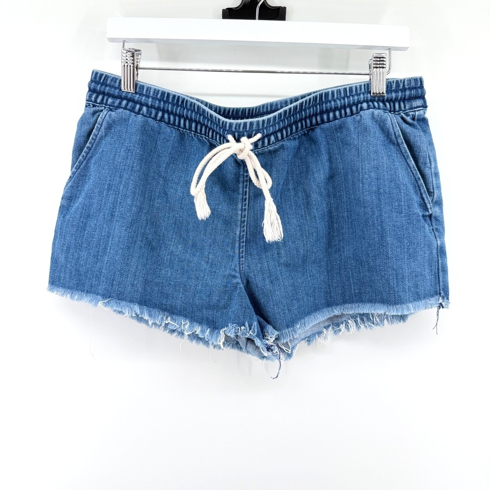 Aerie Denim Shorts Pull On Drawstring Medium Blue Womens Summer‎ Cut Offs